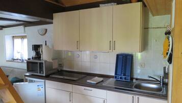 Fridge, microwave, oven, electric kettle