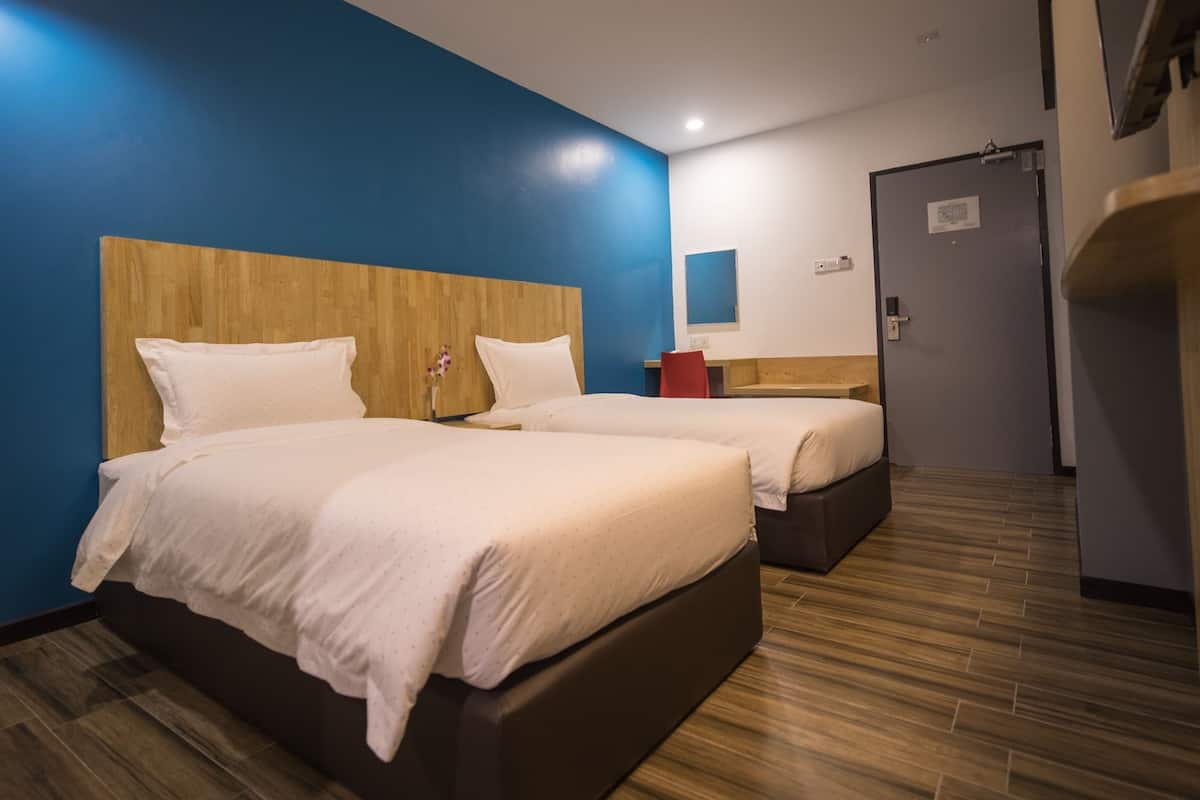 superior twin room | desk, laptop workspace, blackout curtains, soundproofing