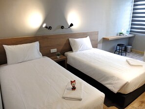 Desk, free WiFi, bed sheets