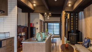 Private Vacation Home | Private kitchen | Coffee/tea maker, fridge, microwave, stovetop - Kouhaku Kyomachiya Nijo (Kyoto)