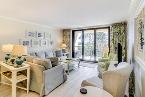 TV - Calming Condo Getaway with Shared Pool, Hot Tub, and Tennis Courts (Hilton Head)