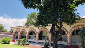 Un edificio con fachada de ladrillo, ventanas arqueadas y un árbol en primer plano.