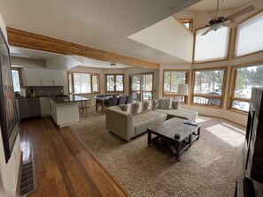 Televisión, chimenea, libros