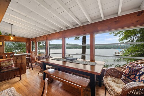 Lakefront house with dock, sandy beach, full kitchen, gorgeous views