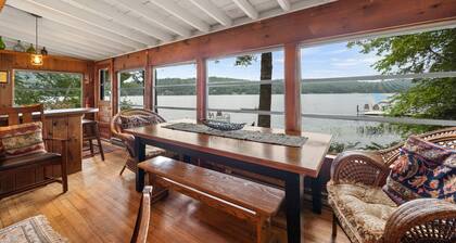 Lakefront house with dock, sandy beach, full kitchen, gorgeous views