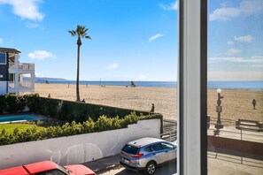 On the beach, sun-loungers, beach towels