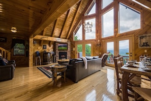 Smart TV, fireplace, video games, DVD player
