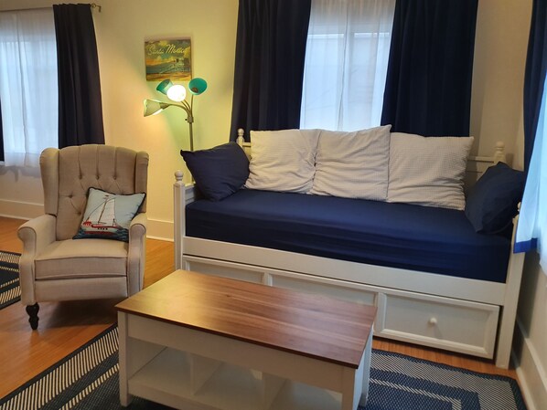 TV, fireplace, DVD player, books