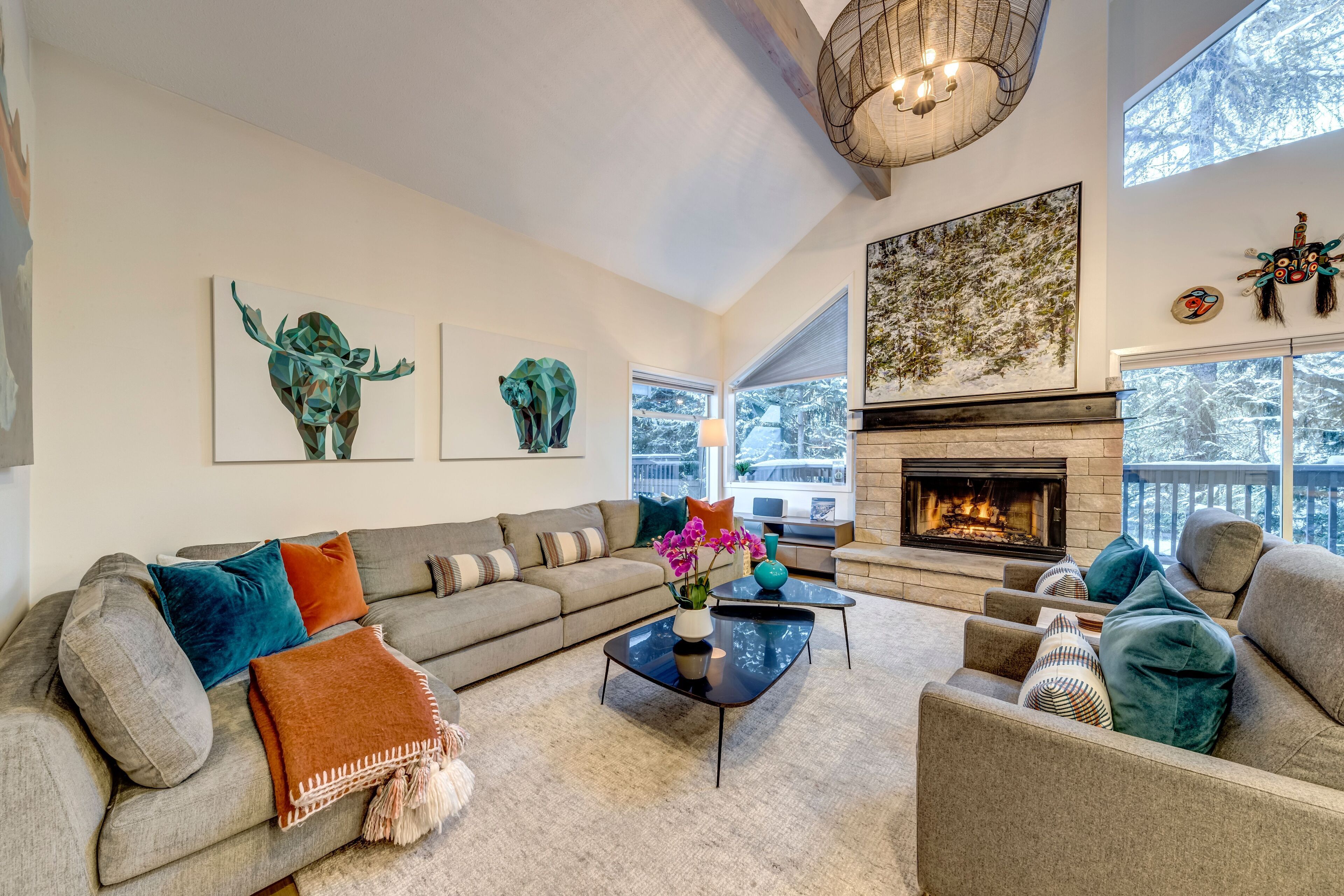 TV connectée, cheminée, chaîne hi-fi