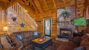 TV connectée, cheminée, jeux vidéo, lecteur de DVD