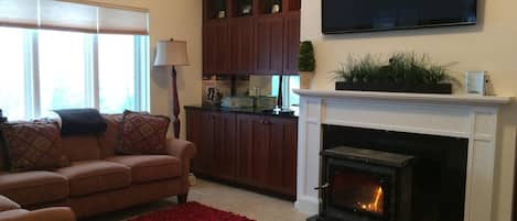 TV, fireplace, DVD player, stereo