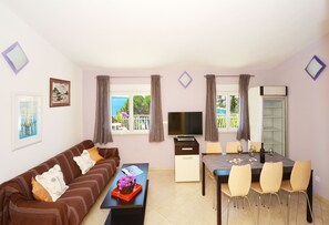 TV, fireplace, DVD player, books