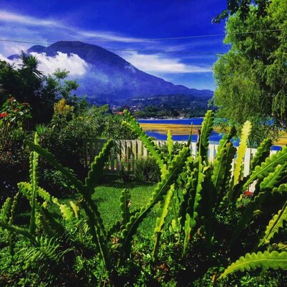 Pink house on the lake