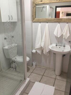 Haartrockner, Handtücher, Shampoo, Toilettenpapier