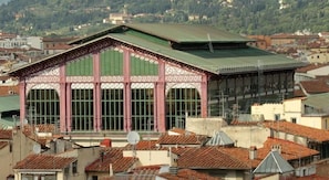 A large building with a green roof and large windows, surrounded by other buildings with red-tiled roofs. - Emerald Fields (Florence)