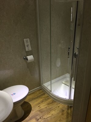 Shower, free toiletries, hair dryer, towels