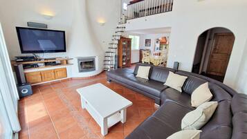 TV connectée, cheminée, jeux vidéo, lecteur de DVD