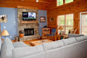 Ferienhaus, Mehrere Betten (Southern Dream) | Wohnbereich | Flachbildfernseher, Kamin, DVD-Player