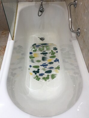 Combined shower/bathtub, hair dryer, bidet, towels