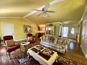 Smart TV, fireplace, DVD player, books