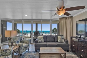 TV, DVD player, books, stereo