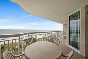 Outdoor dining - Oceanfront Beach Chic Condo, Jacuzzi Tub, Outdoor Pool | Crescent Shores - N 302 (North Myrtle Beach)