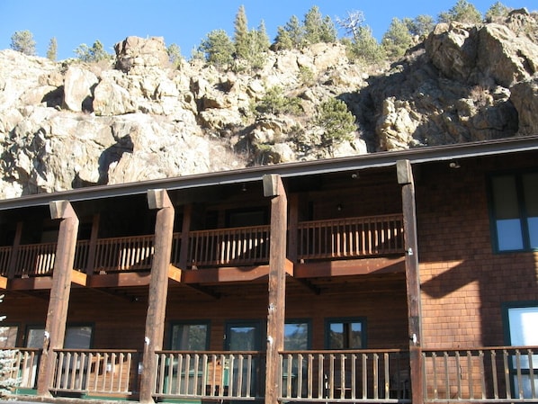 Premier location in downtown Estes Park, unit on two floors, large balcony