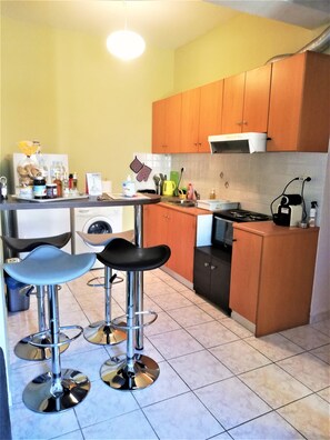 Fridge, oven, stovetop, coffee/tea maker