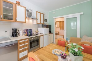 Fridge, microwave, dishwasher, toaster