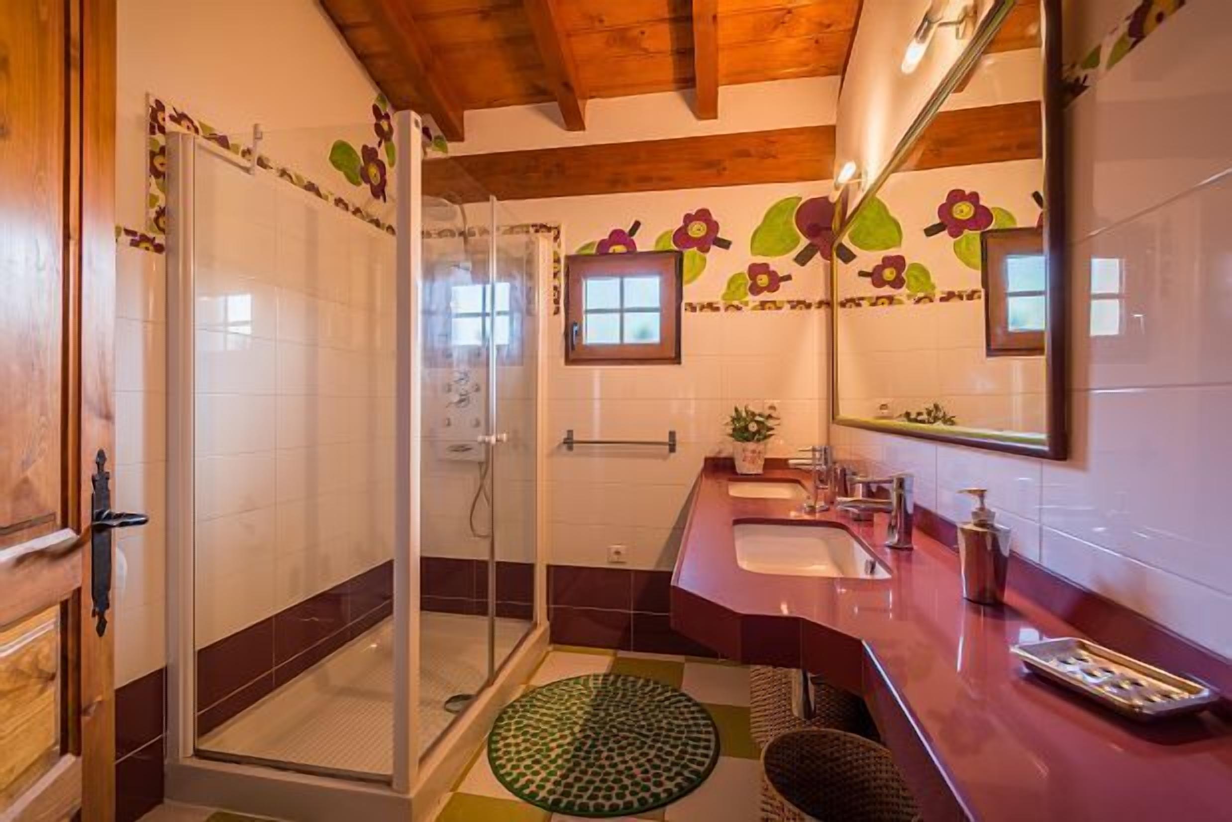 Shower, towels, soap, toilet paper