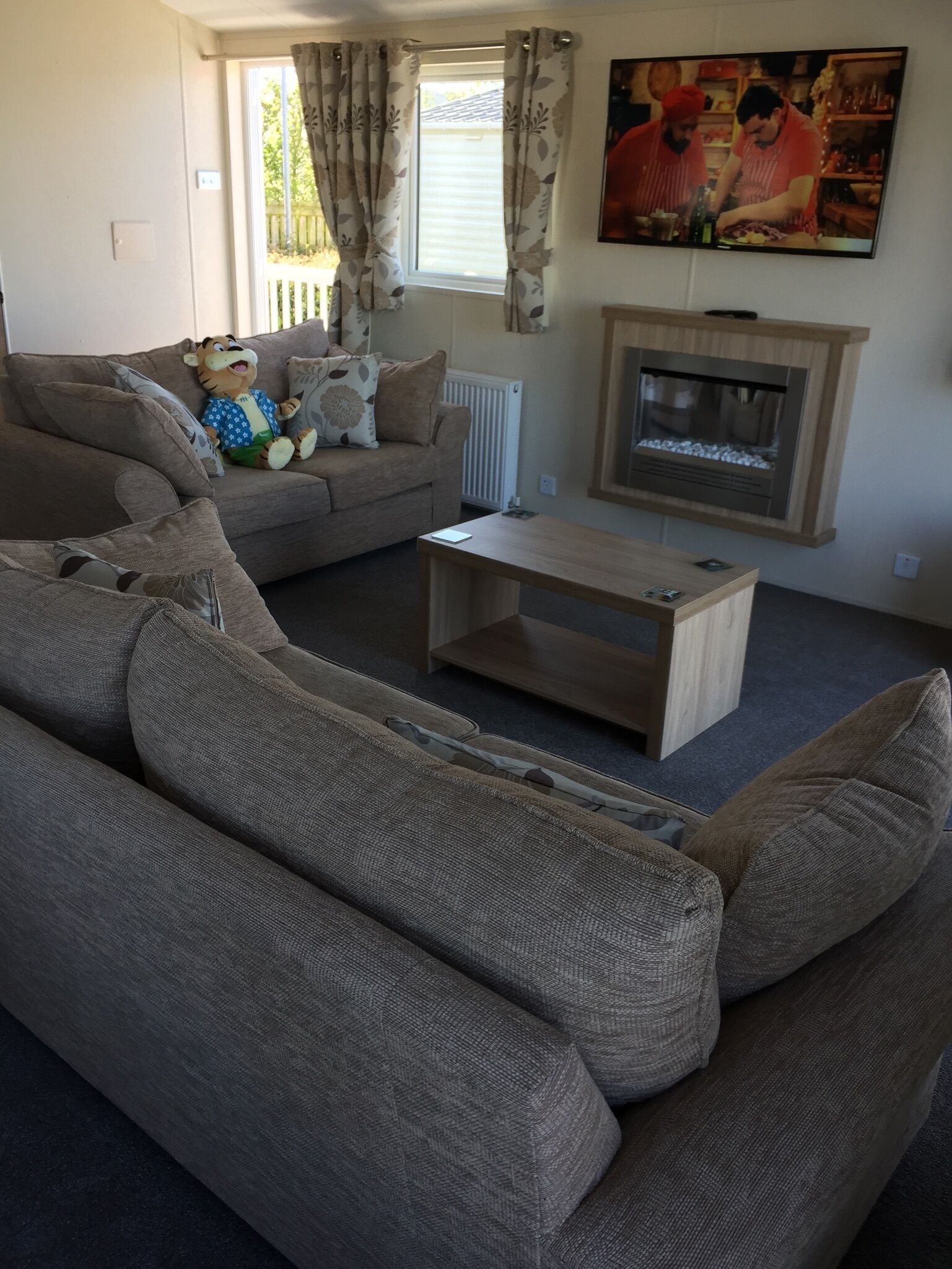 Smart TV, chimenea y reproductor de DVD 