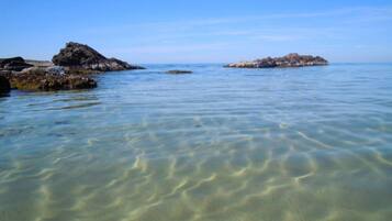 Plage, chaises longues