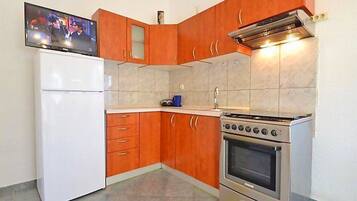 Fridge, oven, cookware/dishes/utensils