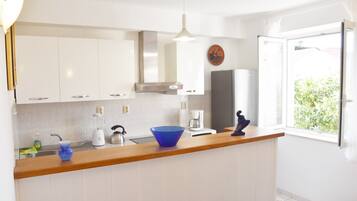 Fridge, cookware/dishes/utensils