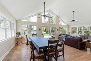 TV, DVD player, foosball, books