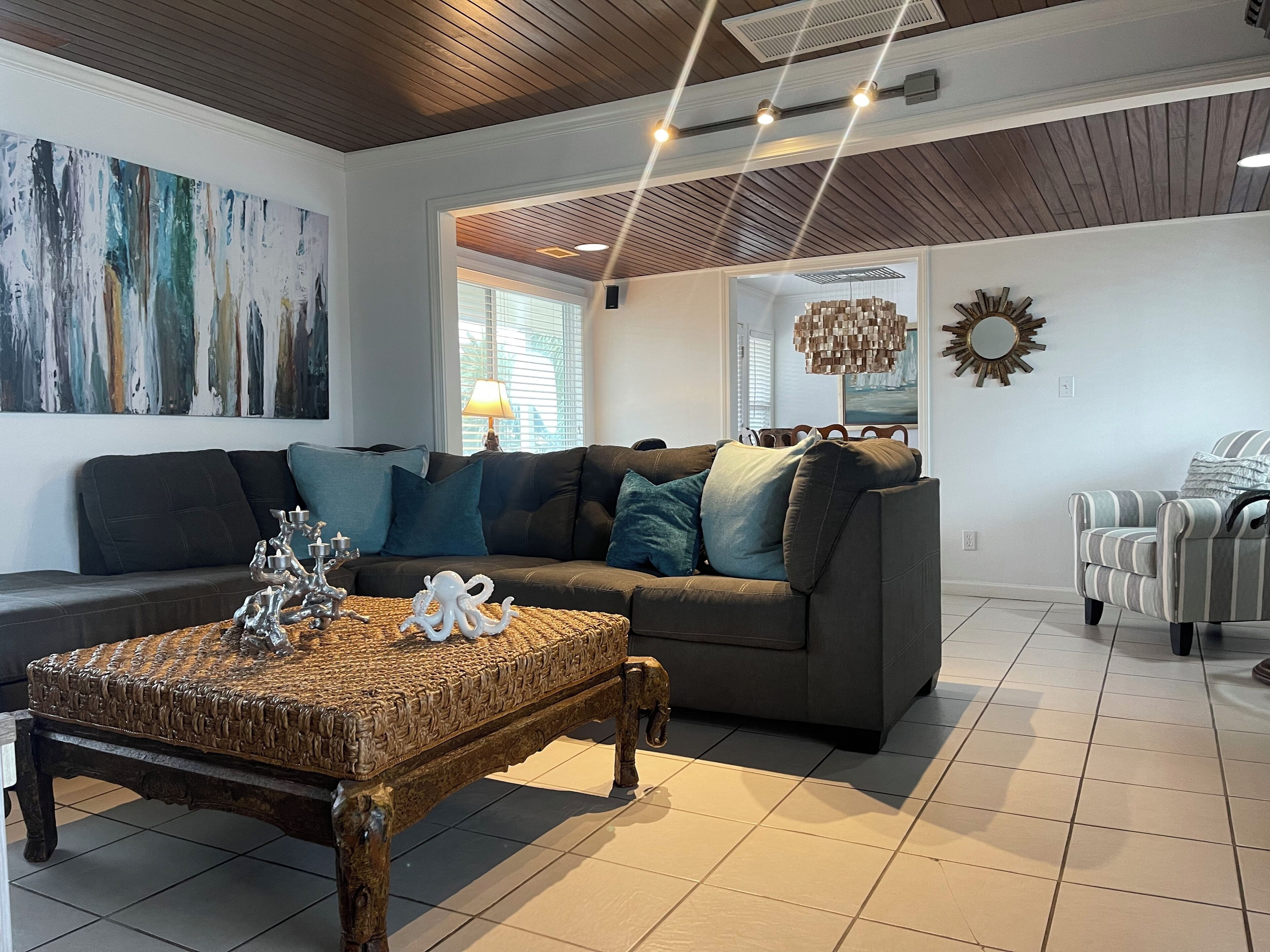 Smart TV, fireplace, DVD player, books