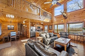 TV, caminetto, lettore DVD, tavolo da calcetto