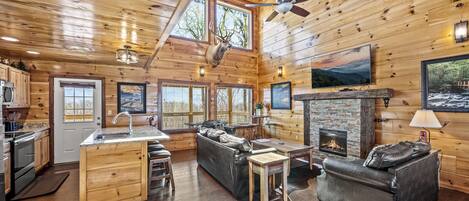 TV, fireplace, DVD player, foosball