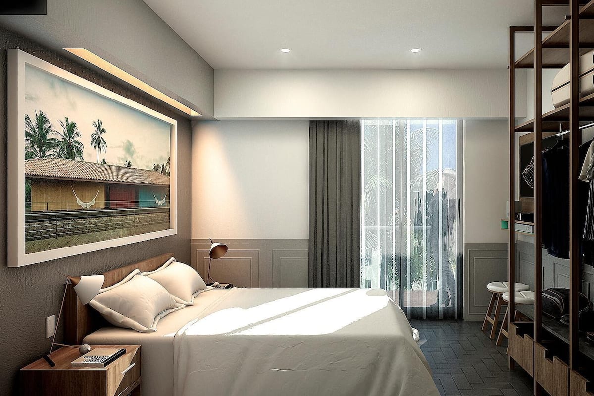 Cubrecamas, caja de seguridad en la habitación y ropa de cama