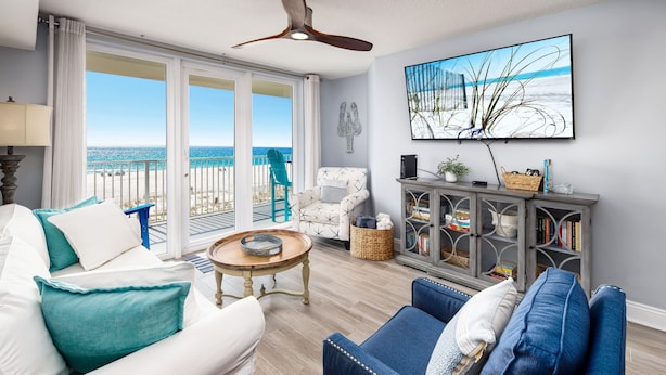 Living area - Sea Dunes 202 • Amazing Ocean View, Private Balcony, Pool, Free Hot Tub, Beach Service (Fort Walton Beach)