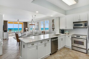 Fridge, microwave, oven, stovetop - Azure 218 ~ Massive 4BR/3BA Beachfront Corner Condo ~ Sleeps 12 (Fort Walton Beach)