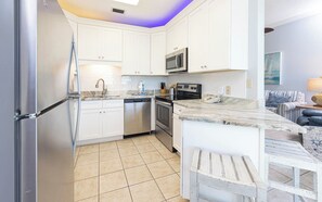 Fridge, microwave, oven, dishwasher