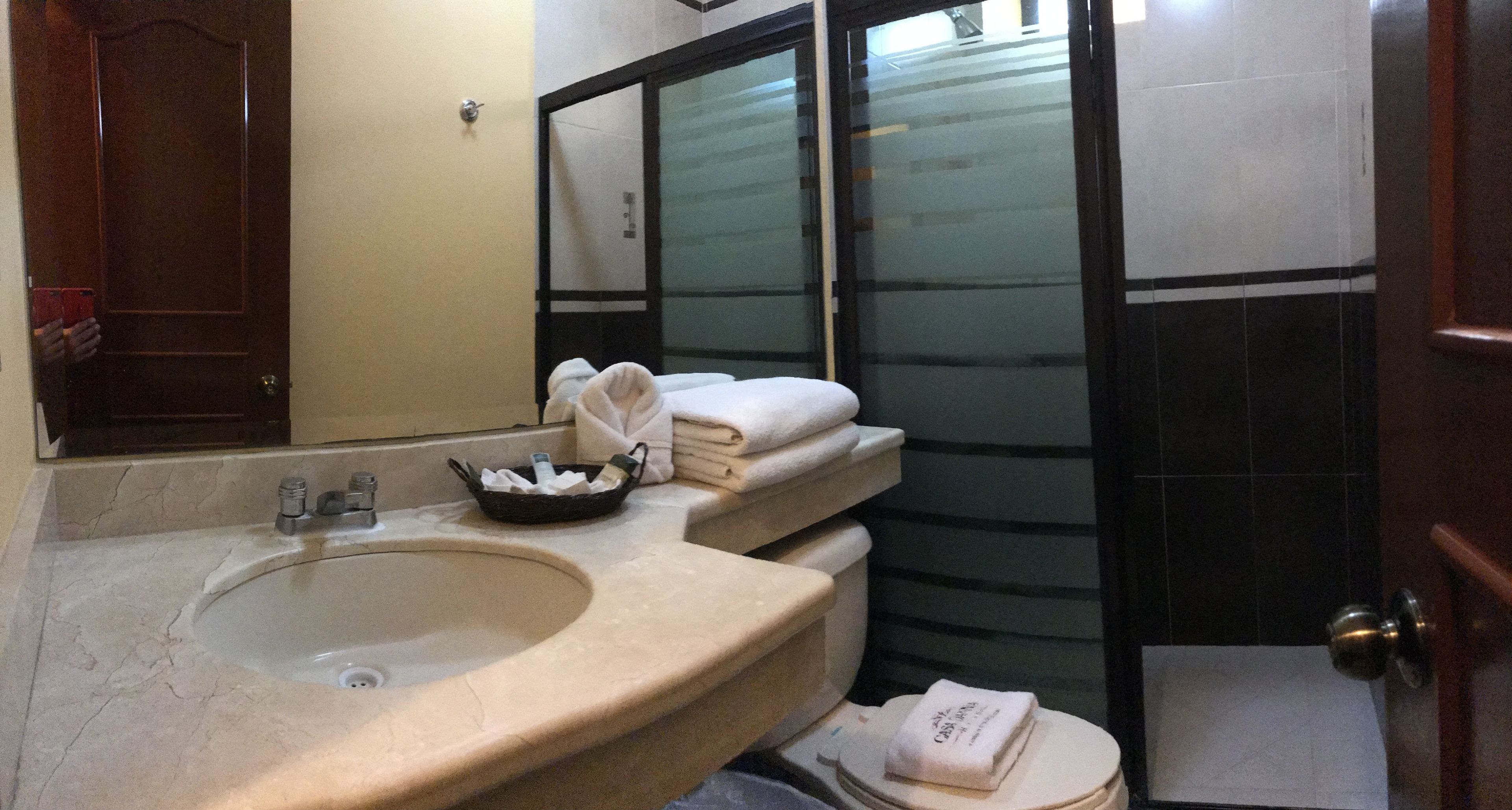 shower, free toiletries, hair dryer, towels