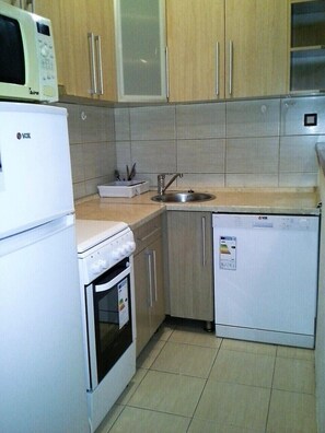 Toetasjesleilighet, sjøutsikt | Eget kjøkken | Kokeplater og kjøkkenutstyr