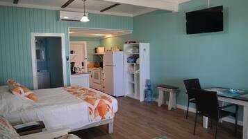 1 bedroom, pillowtop beds, travel crib, free WiFi