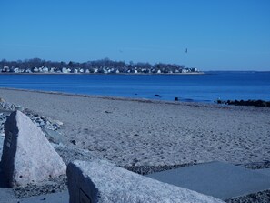 On the beach, sun-loungers, beach towels