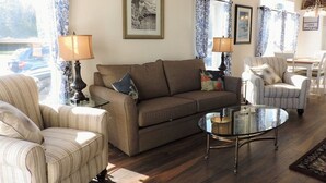 TV, fireplace, books