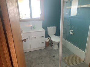 Dusche, Handtücher, Seife, Toilettenpapier