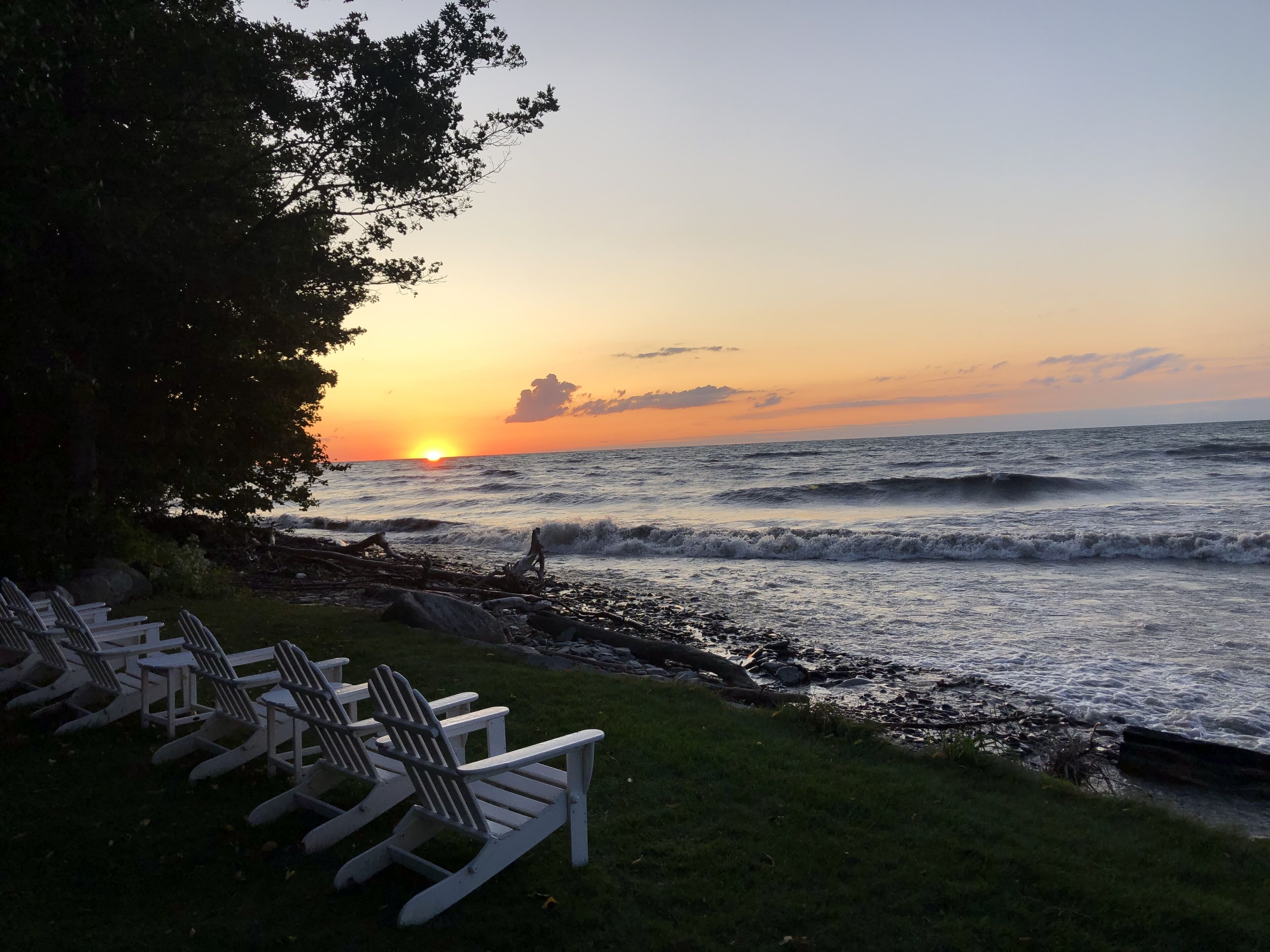 On the beach, sun-loungers