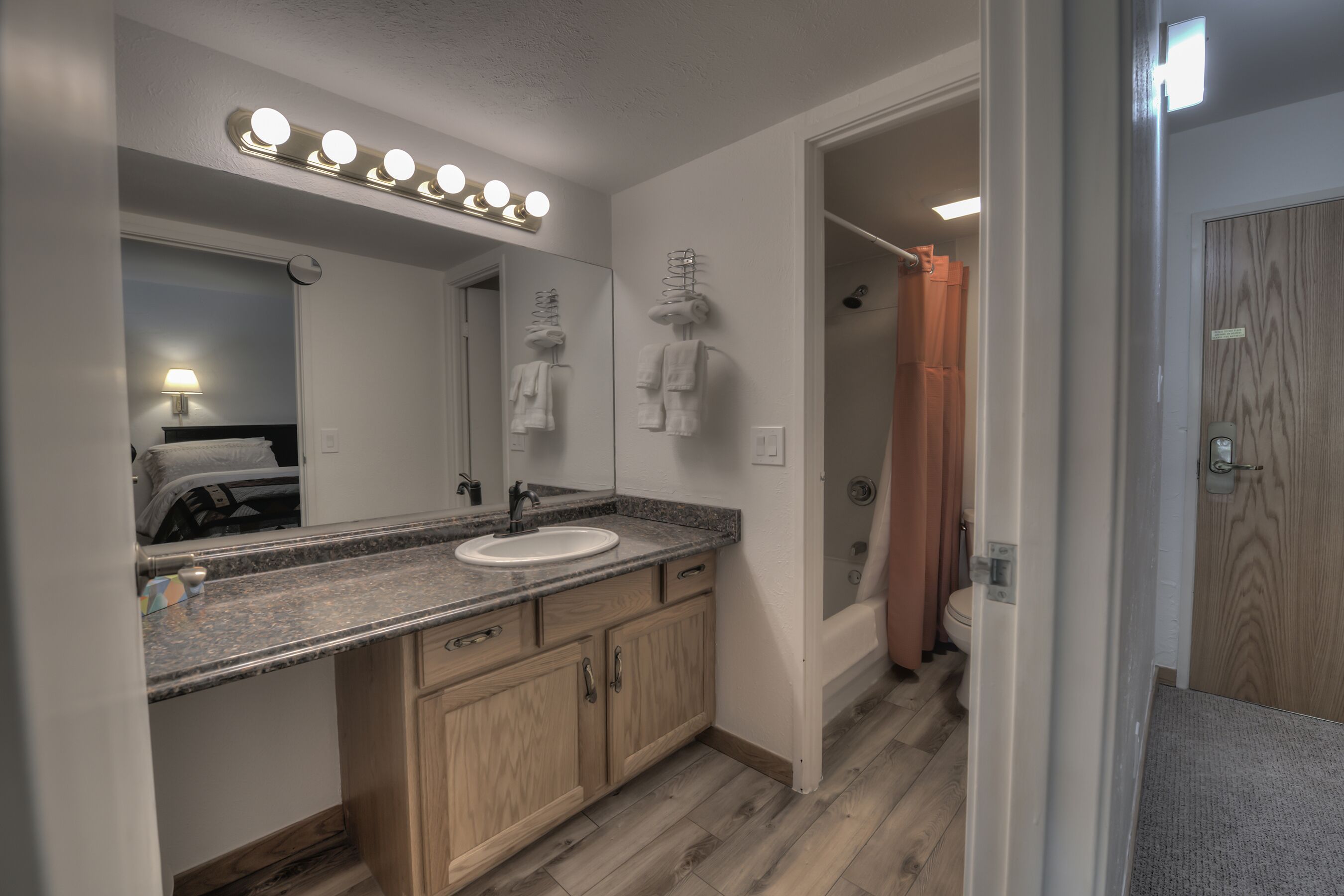Combined shower/tub, hair dryer, towels, soap